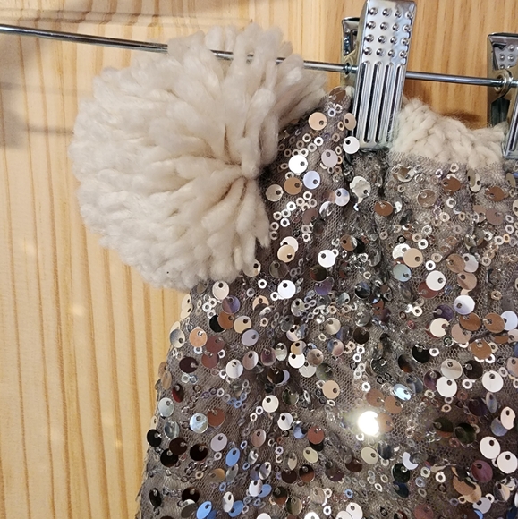 Brand new without tags silver sequined Betsey Johnson hat with double pom poms. - Picture 2 of 5